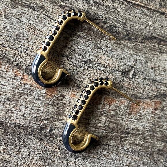 NEW Black Rhinestone PaperClip Earrings - Picture 2 of 10